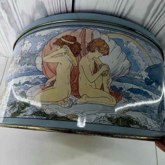 Vintage 1985 Crabtree and Evelyn Octagon Tin Farm Horse Chicken Tall Round - Picture 2 of 9